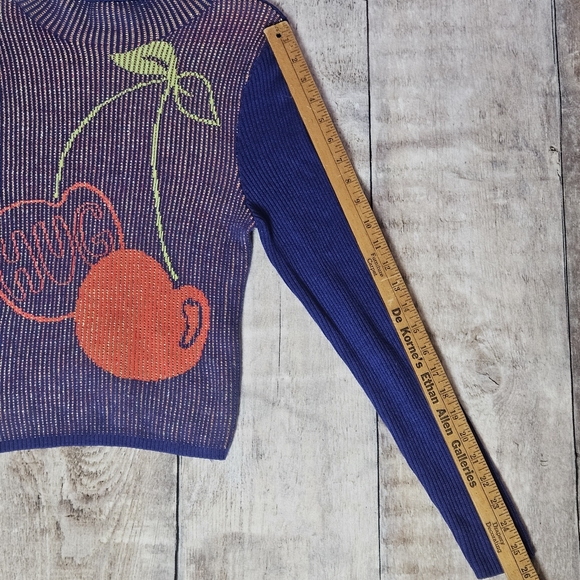 Urban Outfitters BDG Shauna Jacquard Cherry Mockneck Sweater In Navy size Medium - Picture 9 of 9